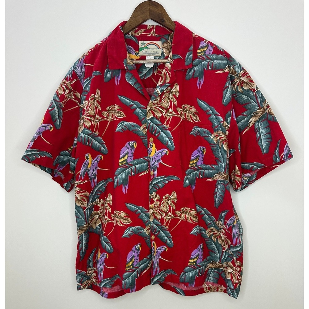 Paradise Found Hawaiian Button Shirt XL Red Parrot ASO Tom Selleck in Magnum PI - Picture 12 of 13